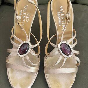 Valentino Garavani Heels Open Toe Ankle Strap Silk Sandals Size 37 / US 6.5